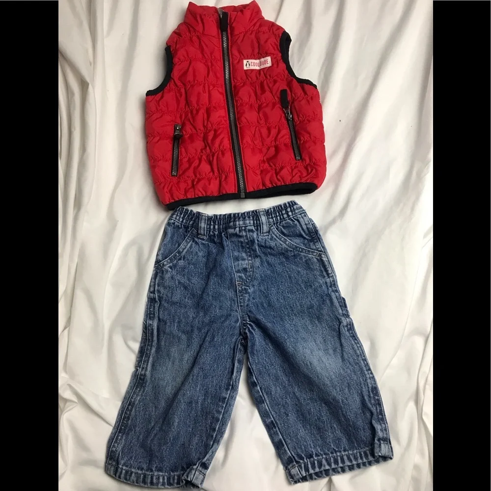 CARTERS thin puffer vest Cherokee jean pants 9M